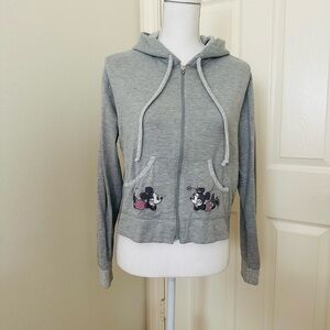 Disney Gray Zip-Up Hoodie with Mickey Mouse Design